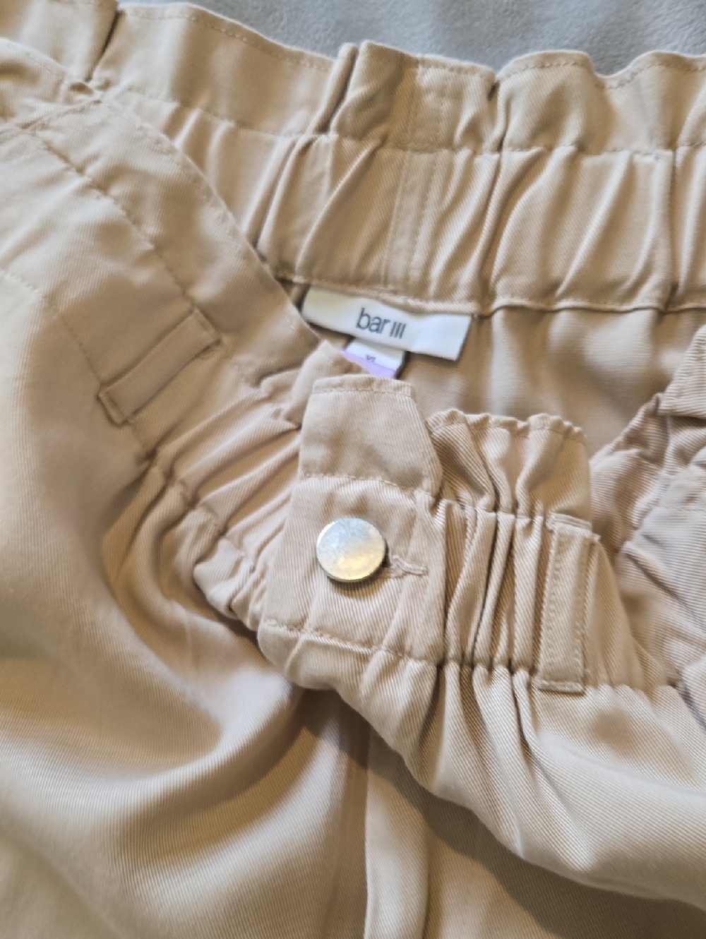 Bar III Khaki Elastic-Waist Womens Bottoms